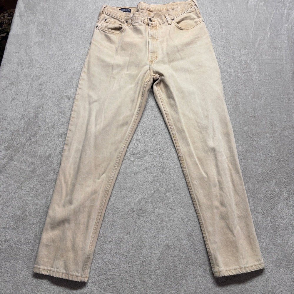 VTG Lands End Square Rigger Denim Jeans‎ Mens 35x32 Tan Beige Faded Wash